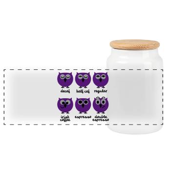 Funny Owls with Coffee Chart | T-shirts printing - Panoramic Cookie Jar with Wooden Lid - white - Front
