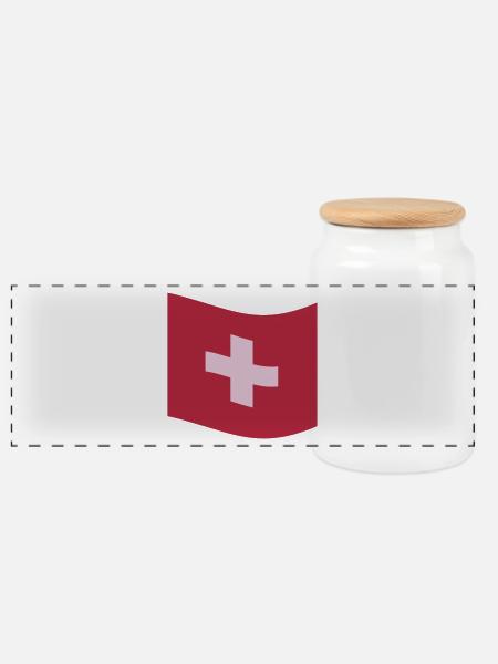 Schweiz, Schweizer Fahne - Panorama Keksdose mit Holzdeckel - Weiß
