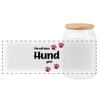 Die Mit Dem Hund Geht - Edition Colored Paw - Panorama Keksdose mit Holzdeckel - Weiß - Vorne