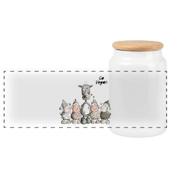 Go Vegan Wolf - Panorama Keksdose mit Holzdeckel - Weiß - Vorne