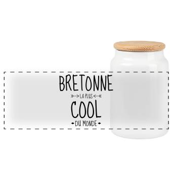 Bretagne / Breton / Bretonne / BZH / Breizh - Panoramic Cookie Jar with Wooden Lid - white - Front
