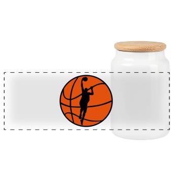 Basketball und Basketballspieler - Panorama Keksdose mit Holzdeckel - Weiß - Vorne