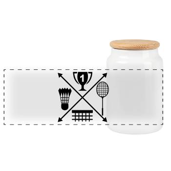 badminton - Panoramic Cookie Jar with Wooden Lid - white - Front