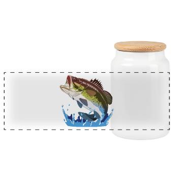 Big Bass, Fishing Gift, Fisherman Cool Gift, Fish - Panoramic Cookie Jar with Wooden Lid - white - Front
