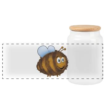 Lustige dicke Hummel - Panorama Keksdose mit Holzdeckel - Weiß - Vorne