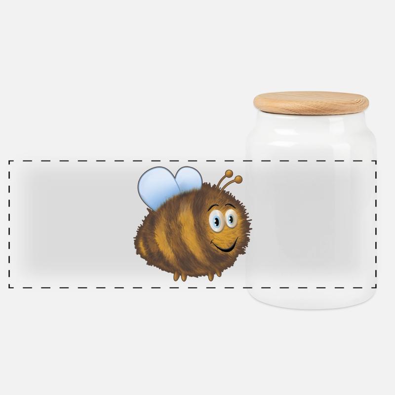 Lustige dicke Hummel - Panorama Keksdose mit Holzdeckel - Weiß