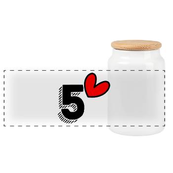 5 YEARS. 5th ANNIVERSARY. BIRTHDAY 5 YEARS. 5 - Panoramic Cookie Jar with Wooden Lid - white - Front