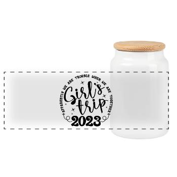 Girl's Trip 2023 Funny Girls Trip Weekend Vacation - Panoramic Cookie Jar with Wooden Lid - white - Front