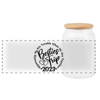 Besties Trip 2023 Fun Girls Trip Weekend Vacation - Panoramic Cookie Jar with Wooden Lid - white - Front