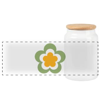 70s Flower Pattern Green, Carnival,Mardi Gras - Panoramic Cookie Jar with Wooden Lid - white - Front