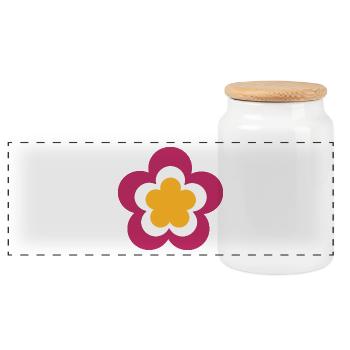 70s Flower Pattern Violet, Fascife, - Panoramic Cookie Jar with Wooden Lid - white - Front