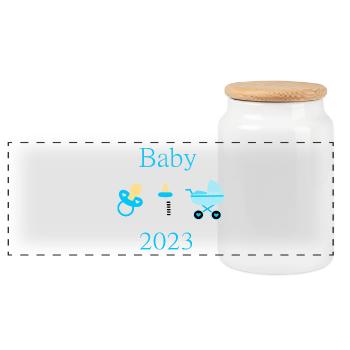 Baby 2023 Geburt Junge Vorlage personalisierbar - Panorama Keksdose mit Holzdeckel - Weiß - Vorne
