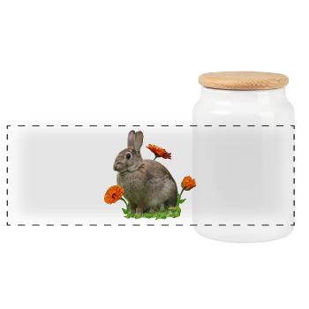 Hase Osterhase Ringelblume - Panorama Keksdose mit Holzdeckel - Weiß - Vorne