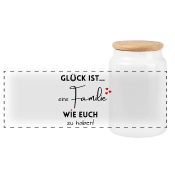 Glück ist eine Familie wie euch zu haben - Family - Panorama Keksdose mit Holzdeckel - Weiß - Vorne