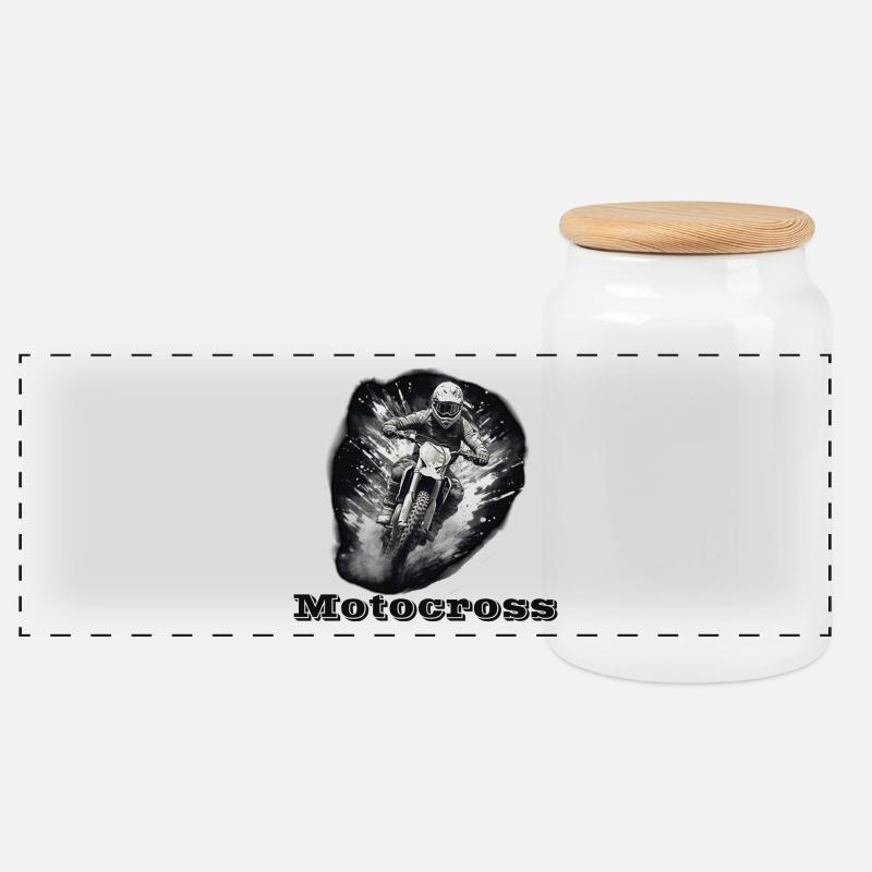 Motocross - Panorama Keksdose mit Holzdeckel - Weiß