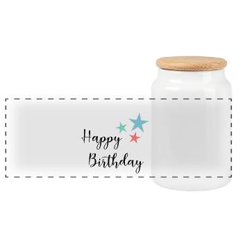 HAPPY BIRTHDAY. HAPPY BIRTHDAY. ANNIVERSARY. - Panoramic Cookie Jar with Wooden Lid - white - Front
