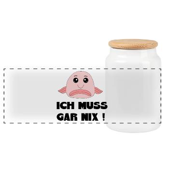 Blobfish I don't have to do anything Saying funny sayings - Panoramic Cookie Jar with Wooden Lid - white - Front