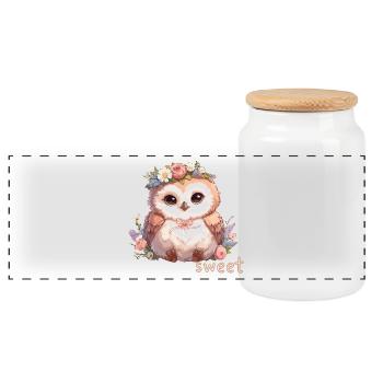 Hibou mignon avec des fleurs - Boîte à biscuits avec couvercle en bois - blanc - Devant