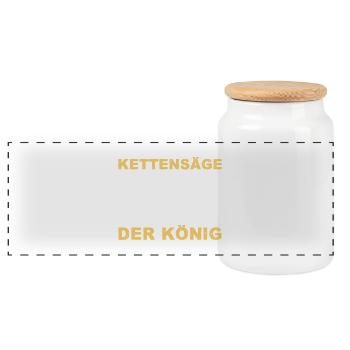 Reicht mir die kettensäge ihr narren der könig - Panorama Keksdose mit Holzdeckel - Weiß - Vorne