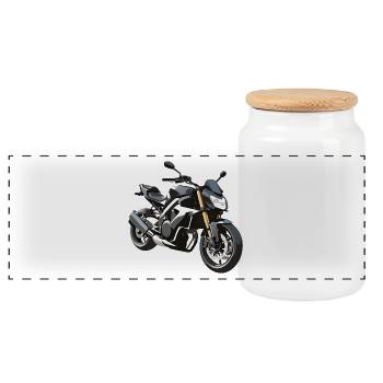 Biker Sticker - Motorbike Design - Panorama Keksdose mit Holzdeckel - Weiß - Vorne