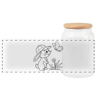 Lapin lapin avec casquette - Boîte à biscuits avec couvercle en bois - blanc - Devant