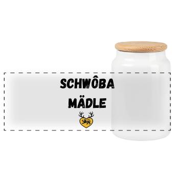 Schwoba Mädle Schwäbisch - Panorama Keksdose mit Holzdeckel - Weiß - Vorne