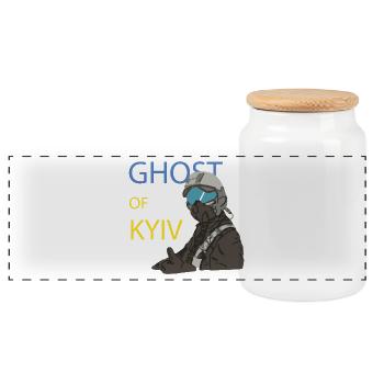 Ghost of Kyiv Pilot - Panoramic Cookie Jar with Wooden Lid - white - Front