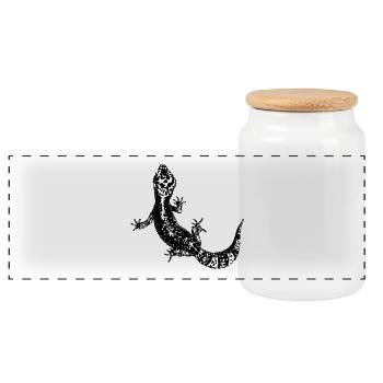 Leopardgecko / Gecko - Panoramic Cookie Jar with Wooden Lid - white - Front
