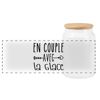 Couples with Cream, Gift for Cream Fans - Panoramic Cookie Jar with Wooden Lid - white - Front