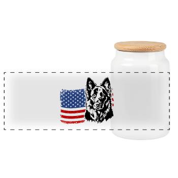 Deutscher Schäferhund US Amerika Fahne Wilsigns - Panorama Keksdose mit Holzdeckel - Weiß - Vorne