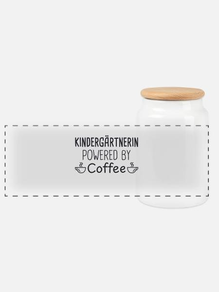 Kindergärtnerin Powered By Coffee Kindergarten - Panorama Keksdose mit Holzdeckel - Weiß