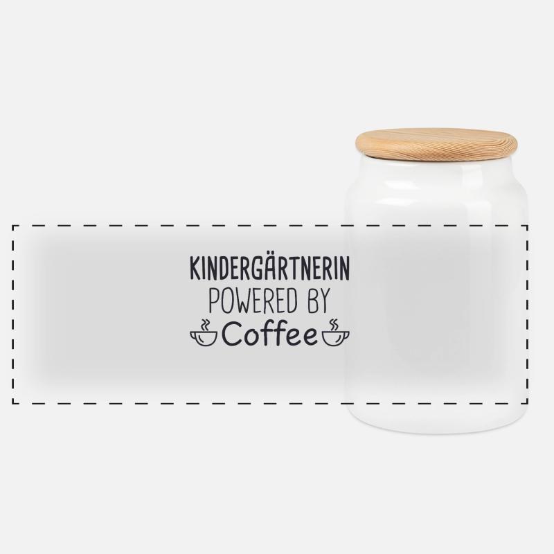 Kindergärtnerin Powered By Coffee Kindergarten - Panorama Keksdose mit Holzdeckel - Weiß