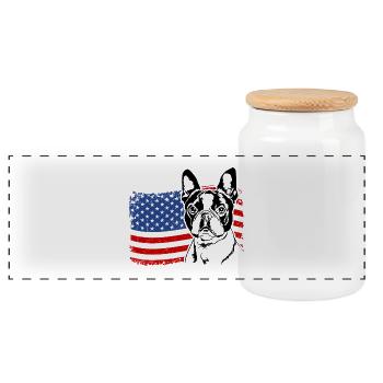 Boston Terrier US Amerika Fahne Hunde Wilsigns - Panorama Keksdose mit Holzdeckel - Weiß - Vorne