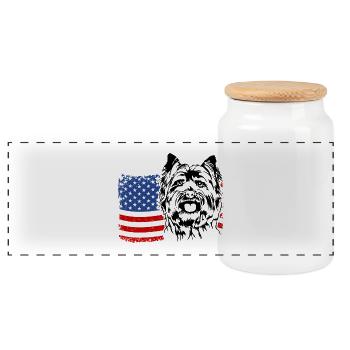 Cairn Terrier US America Flag Dogs Dog Wilsigns - Panoramic Cookie Jar with Wooden Lid - white - Front