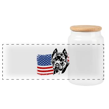 American Staffordshire US Amerika Fahne Wilsigns - Panorama Keksdose mit Holzdeckel - Weiß - Vorne