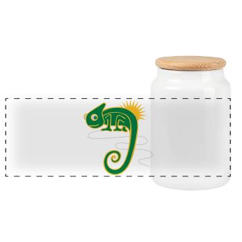 Chameleon - Panoramic Cookie Jar with Wooden Lid - white - Front