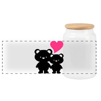 teddy in love - love teddys / teddies - Panoramic Cookie Jar with Wooden Lid - white - Front