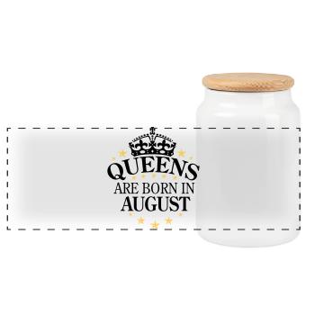 Queens August - Panoramic Cookie Jar with Wooden Lid - white - Front
