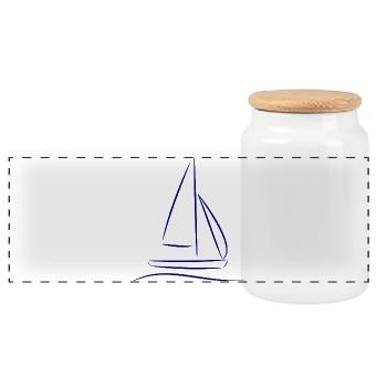 Sailboat Silhouette – Maritime Design Blue - Panoramic Cookie Jar with Wooden Lid - white - Front