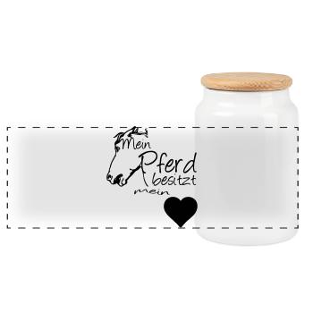 Mein Pferd - Mein Herz Geschenk - Panorama Keksdose mit Holzdeckel - Weiß - Vorne