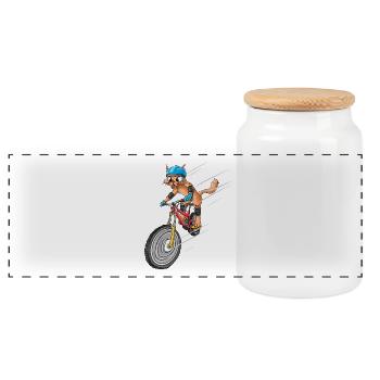 Fahrrad Katze - Panorama Keksdose mit Holzdeckel - Weiß - Vorne