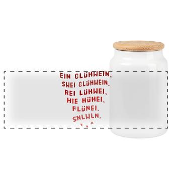 Ein Glühwein swei Glühwein Trinkspruch Weihnachten - Panorama Keksdose mit Holzdeckel - Weiß - Vorne