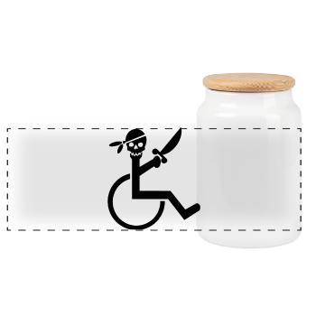Wheelchair pirate # - Panoramic Cookie Jar with Wooden Lid - white - Front
