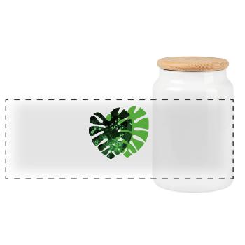 Monstera plant - Panoramic Cookie Jar with Wooden Lid - white - Front