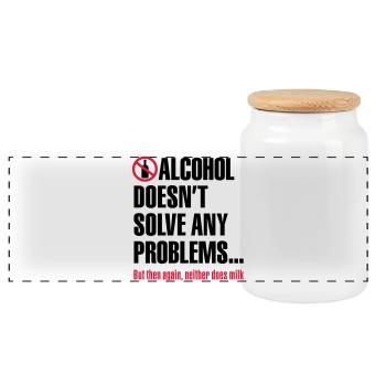 Alcohol does not solve any problems ... But then - Panoramic Cookie Jar with Wooden Lid - white - Front
