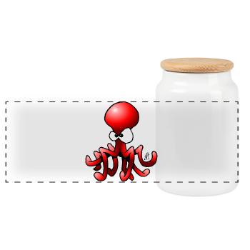 Cute Octopus Cartoon with Big Eyes - Panoramic Cookie Jar with Wooden Lid - white - Front