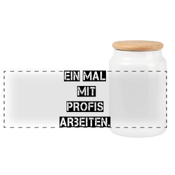 Work with professionals once. - Panoramic Cookie Jar with Wooden Lid - white - Front