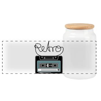 Cassette Retro Mixtape Band Salad - Panoramic Cookie Jar with Wooden Lid - white - Front