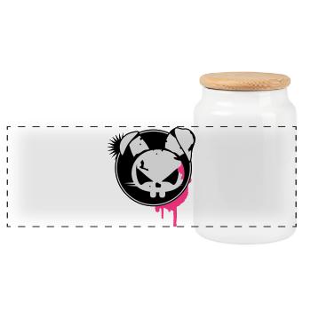Un autocollant grunge avec une tête de lapin - Boîte à biscuits avec couvercle en bois - blanc - Devant