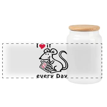 Téléphone portable, Souris, Chat - Boîte à biscuits avec couvercle en bois - blanc - Devant